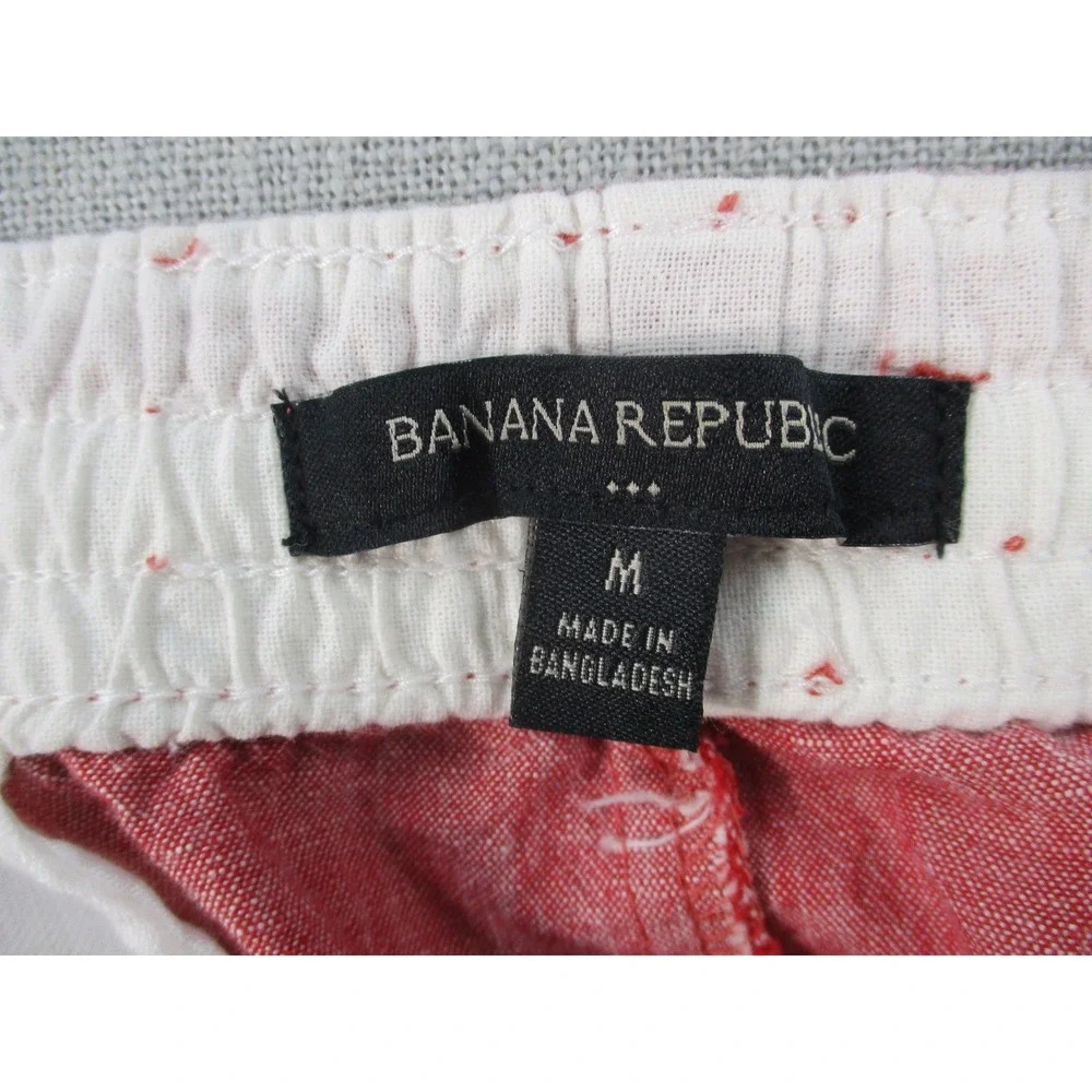 Banana Republic Mens Red Cotton Chambray Elastic Waist Drawstring Shorts Size M